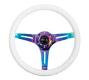 NRG Classic Wood Grain Steering Wheel (350mm) Glow-N-The-Dark Green Grip w/Neochrome 3-Spoke Center-3