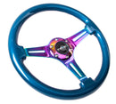 NRG Classic Wood Grain Steering Wheel (350mm) Blue Pearl/Flake Paint w/Neochrome 3-Spoke Center-3