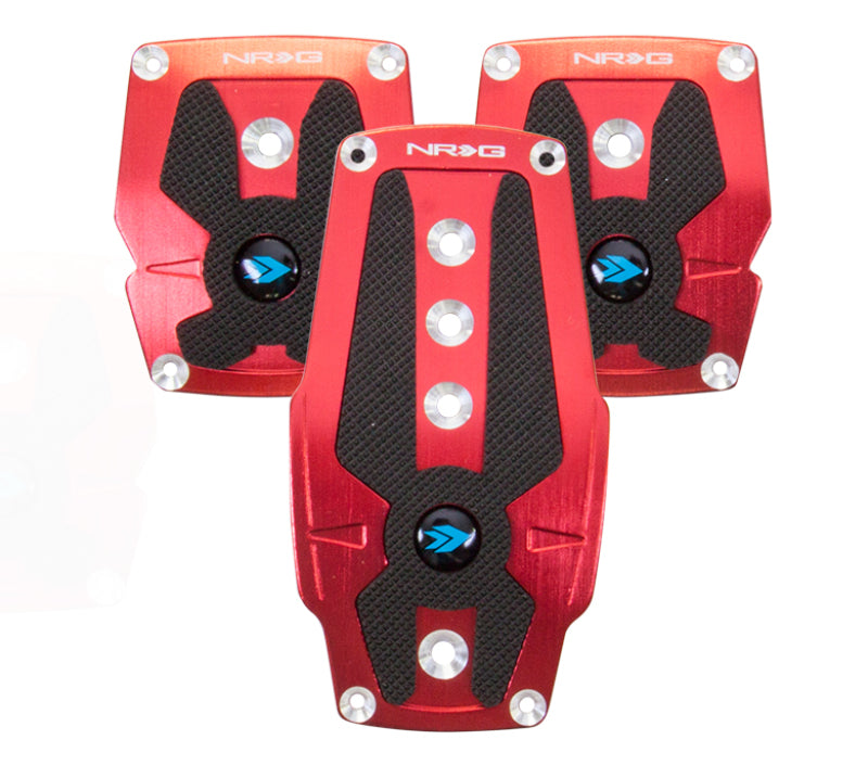 NRG Brushed Aluminum Sport Pedal M/T - Red w/Black Rubber Inserts - 0