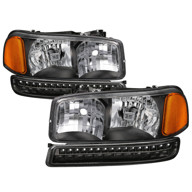 xTune GMC Sierra 99-06 /Yukon 00-06 Headlights & LED Bumper Lights - Black HD-JH-GS99-LED-SET-BK - 0