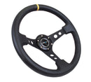 NRG Reinforced Steering Wheel (350mm / 3in. Deep) Blk Leather w/Blk Cutout Spoke/Yellow Center Mark-6