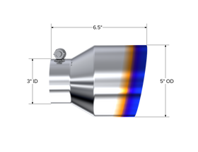 MBRP T304 Stainless Steel Burnt End Angle Cut Exhaust Tip - 3in. ID / 5in. OD / 6.5in. Length - 0