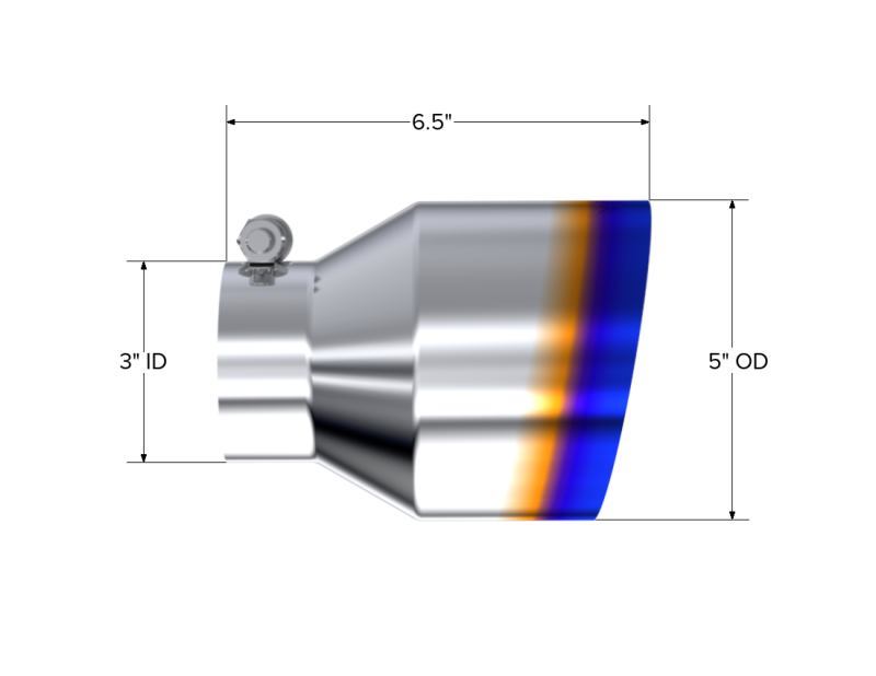 MBRP T304 Stainless Steel Burnt End Angle Cut Exhaust Tip - 3in. ID / 5in. OD / 6.5in. Length - 0