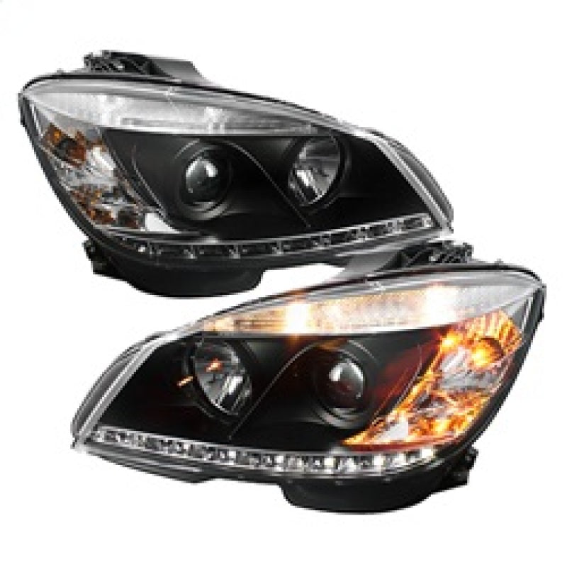 Spyder Mercedes Benz C-Class 08-11 Projector Headlights Halogen - DRL Blk PRO-YD-MBW20408-DRL-BK - 0