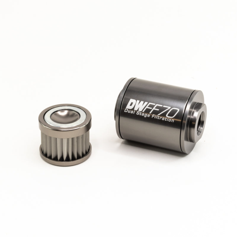 DeatschWerks Stainless Steel 10AN 10 Micron Universal Inline Fuel Filter Housing Kit (70mm) - 0