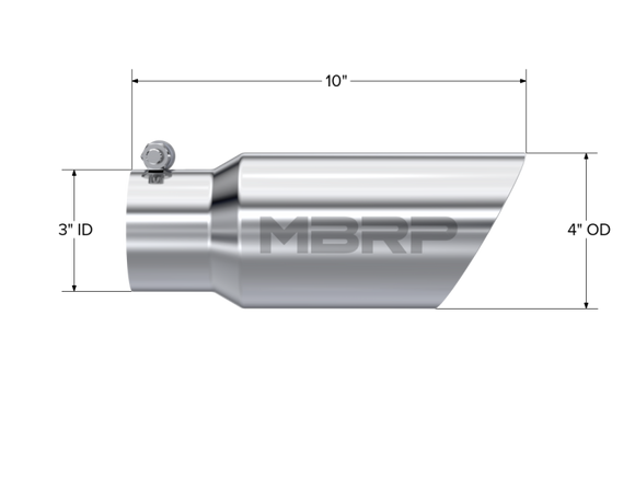 MBRP Universal Tip 4in OD 3in Inlet 10in Length Dual Wall Angled End T304