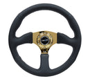 NRG Reinforced Steering Wheel (350mm / 2.5in. Deep) Leather Race Comfort Grip w/4mm Gold Spokes-4