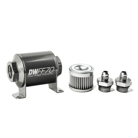 DeatschWerks Stainless Steel 6AN 10 Micron Universal Inline Fuel Filter Housing Kit (70mm) - 0