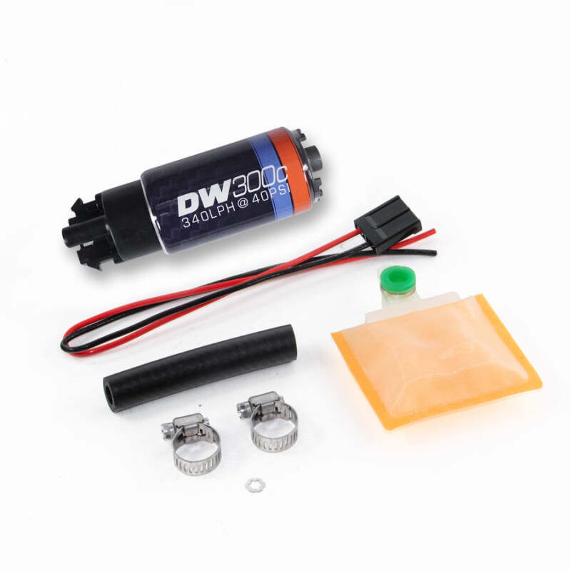 DeatschWerks 340lph DW300C Compact Fuel Pump w/ Universal Install Kit (w/ Mounting Clips) - 0