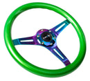 NRG Classic Wood Grain Steering Wheel (350mm) Green Pearl/Flake Paint w/Neochrome 3-Spoke Center-3