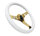 NRG Classic Wood Grain Steering Wheel (350mm) White Grip w/Chrome Gold 3-Spoke Center-4
