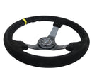 NRG Reinforced Steering Wheel (350mm / 3in. Deep) Blk Suede/X-Stitch w/5mm Blk Spoke & Yellow CM-5