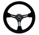 NRG Reinforced Steering Wheel (350mm / 3in. Deep) Blk Suede w/Red Stitching & 5mm Spokes w/Slits-2