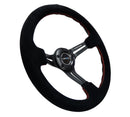 NRG Reinforced Steering Wheel (350mm / 3in. Deep) Blk Suede w/Red Stitching & 5mm Spokes w/Slits-3