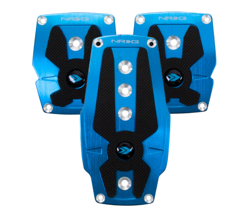 NRG Brushed Aluminum Sport Pedal M/T - Blue w/Black Rubber Inserts - 0