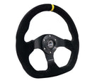 NRG Reinforced Steering Wheel (320mm) Sport Suede Flat Bottom w/ Yellow Center Mark-3