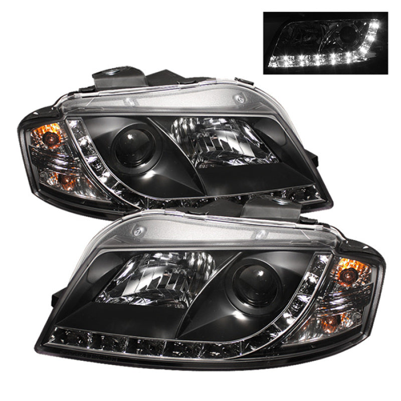 Spyder Audi A3 06-08 Projector Headlights Halogen Model Only - DRL Black PRO-YD-AA306-DRL-BK - 0