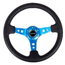 NRG Reinforced Steering Wheel (350mm / 3in. Deep) Blk Leather w/Blue Circle Cutout Spokes-4