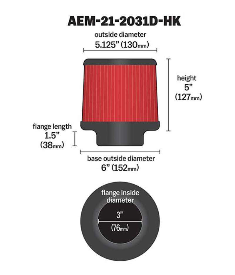 AEM Dryflow 3in. X 5in. Round Tapered Air Filter