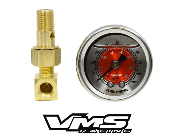 100 PSI Liquid Filled Fuel Pressure Gauge 0-100 PSI WITH Adapter for HONDA/ACURA engines