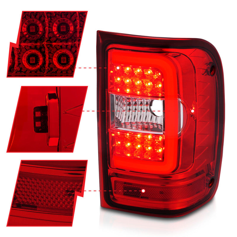 ANZO 2001-2011 Ford  Ranger LED Tail Lights w/ Light Bar Chrome Housing Red/Clear Lens - 0