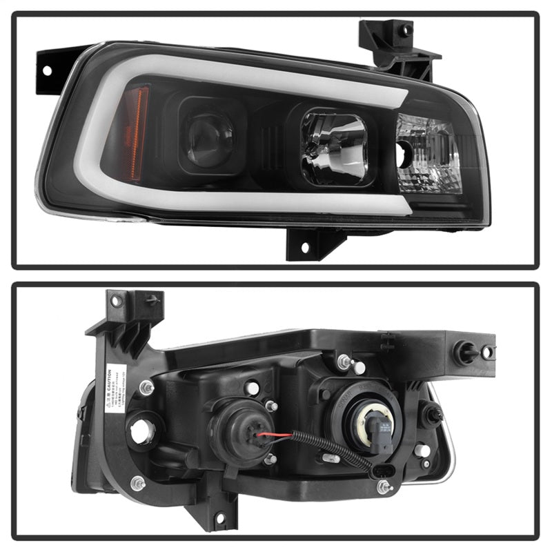 Spyder Dodge Charger 06-10 Projector Headlights - LED Light Bar - Black PRO-YD-DCH05V2-LB-BK - 0