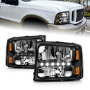 ANZO 2000-2004 Ford Excursion Crystal Headlights Black w/ LED 1pc-1