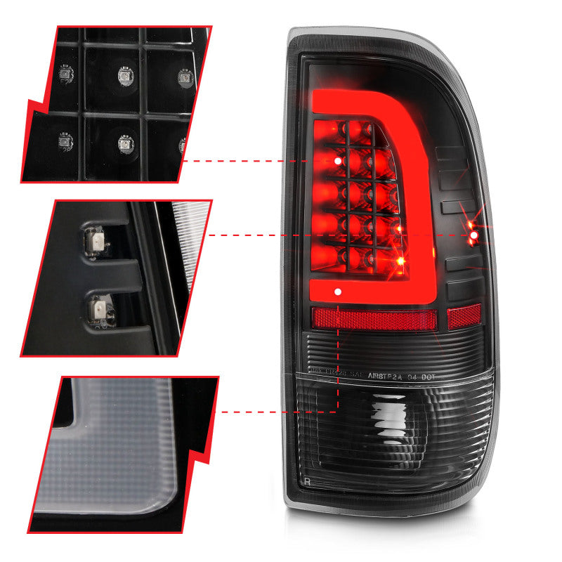 ANZO 1997-2003 Ford F-150 LED Tail Lights w/ Light Bar Black Housing Clear Lens - 0