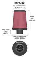 K&N Universal Filter Round Tapered 4in FlangeID / 6.625in Base OD / 5.25in Top OD / 9.5in Height-5