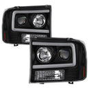 Spyder 99-04 Ford F250 Super Duty Projector Headlights - Light Bar - Black PRO-YD-FF25099V2-LB-BK-1