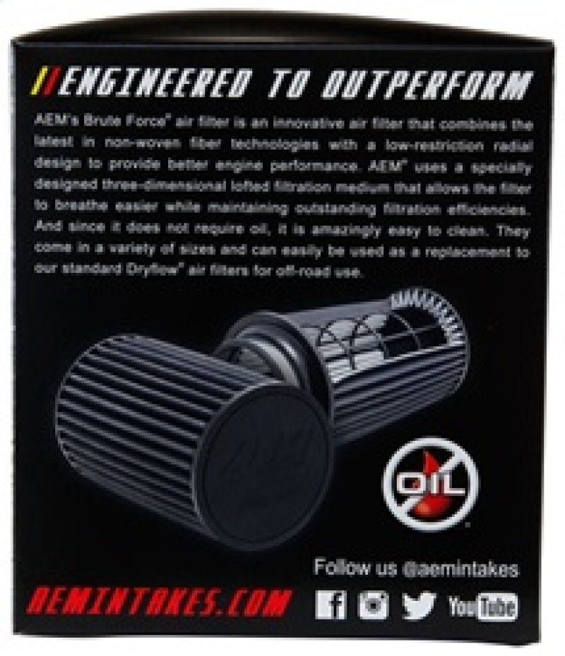 AEM Dryflow Conical Air Filter 6in Base OD x 3.5in Flange ID x 5.25in Height