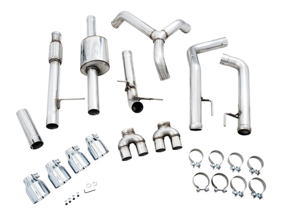 AWE Tuning 4th Gen GM 1500 5.3L 0FG Cat-Back Split Rear Exit (w/ Bumper Cutouts) - Quad Chrome Tips