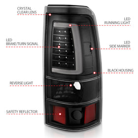 ANZO 1999-2002 Chevy Silverado 1500 LED Taillights Plank Style Black w/Clear Lens - 0
