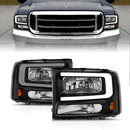 ANZO 99-04 Ford F250/F350/F450/Excursion (excl. 99) Crystal Headlights - w/ Light Bar Black Housing-1
