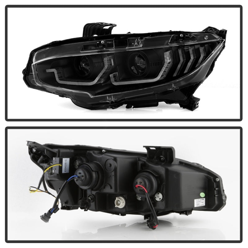 Spyder Honda Civic 16- 2DR/4DR/Hatchback Projector Headlights - Black PRO-YD-HC16SI-SEQGR-BK - 0