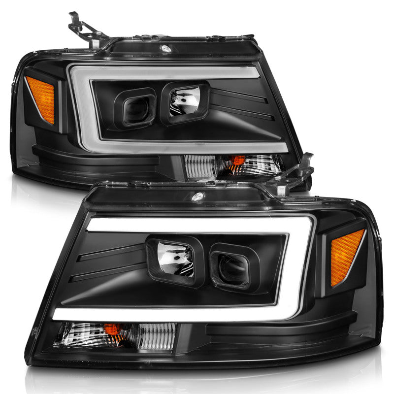 ANZO 2004-2008 Ford  F-150 Projector Headlights w/ Light Bar Black Housing - 0