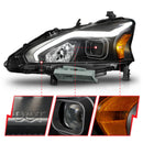 ANZO 13-15 Nissan Altima (w/o Factory HID Bulbs) Projector Headlights - w/ Light Bar Black Housing-2