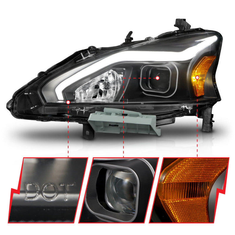 ANZO 13-15 Nissan Altima (w/o Factory HID Bulbs) Projector Headlights - w/ Light Bar Black Housing - 0