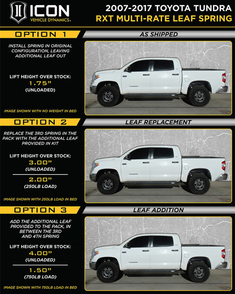 ICON 2007+ Toyota Tundra Multi Rate RXT Leaf Pack w/Add In Leaf - 0