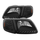 xTune Ford F150 97-03 Crystal Headlights w/ Clear LED Corners Black HD-ON-FF15097-LED-SET-BK-1
