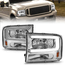 ANZO 99-04 Ford F250/F350/F450/Excursion (excl. 99) Crystal Headlights - w/ Light Bar Chrome Housing-1