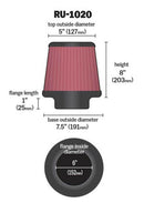 K&N Universal Tapered Filter 6in Flange ID x 7.5in Base OD x 5in Top OD x 8in Height-4