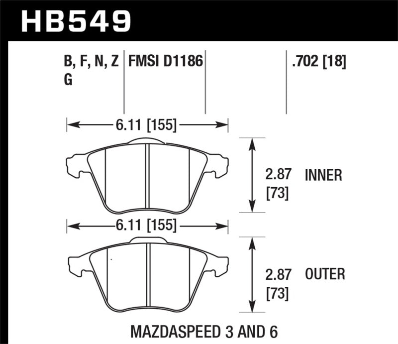 Hawk 07-08 Mazdaspeed3/06-07 Mazdaspeed6 HP+ Street Front Brake Pads