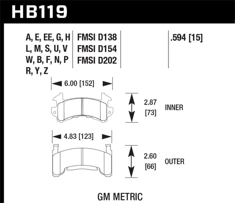 Hawk GM Metric DTC-70 Race Brake Pads w/.0594 Thickness