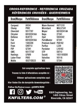 K&N Performance Oil Filter - 14-18 Fiat 500L 1.4L L4 Gas - 0