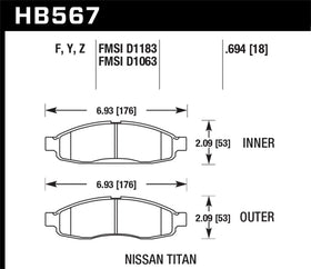 Hawk 04-06 Infiniti QX56 / 05-06 Armada / 04 Pathfinder / 04-07 Titan LTS Street Front Brake Pads - 0