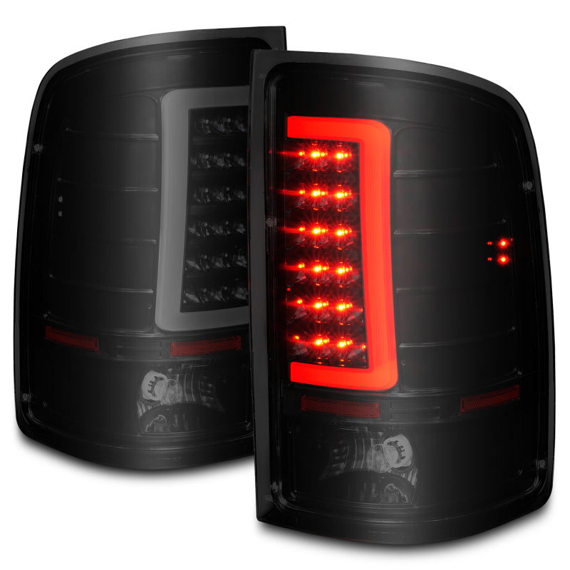 ANZO 2007-2013 GMC Sierra LED Tail Lights w/ Light Bar Black Housing Smoke Lens