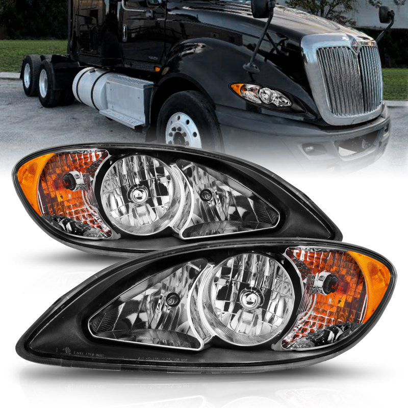 ANZO 2008-2016 International Prostar Crystal Headlights Black Housing (OE Replacement) - 0