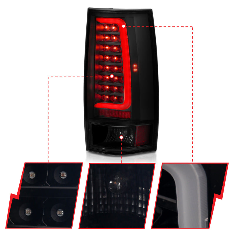 ANZO 2007-2014 Chevy Tahoe LED Taillight Plank Style Black w/Smoke Lens - 0