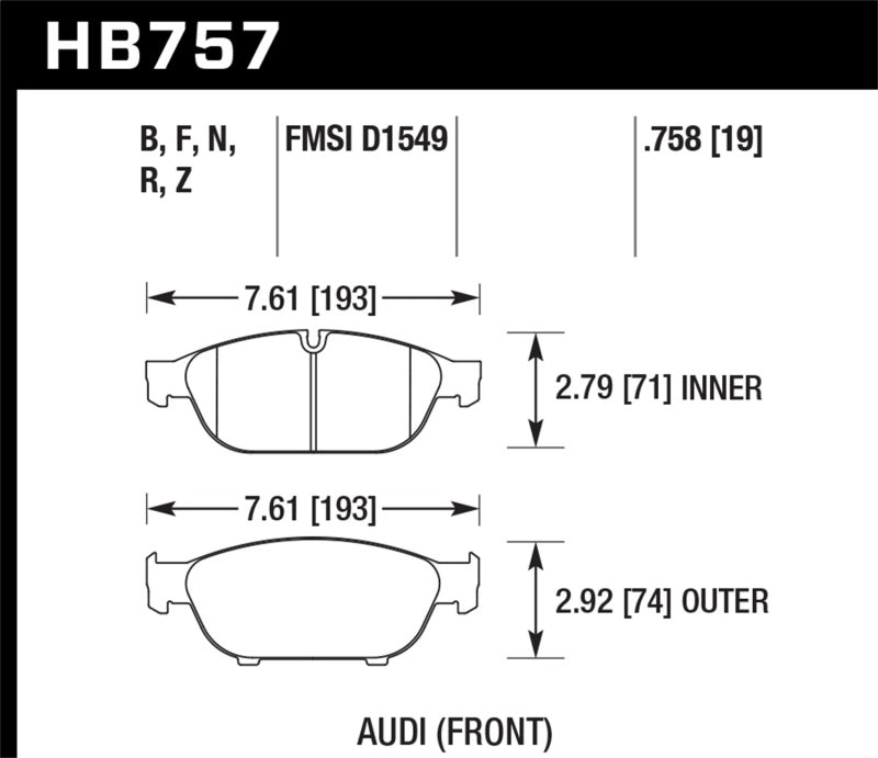 Hawk Audi 2013 A5 Quattro / 12-16 A6 Quattro/A7 Quattro/A8 Quattro HPS 5.0 Front Brake Pads - 0